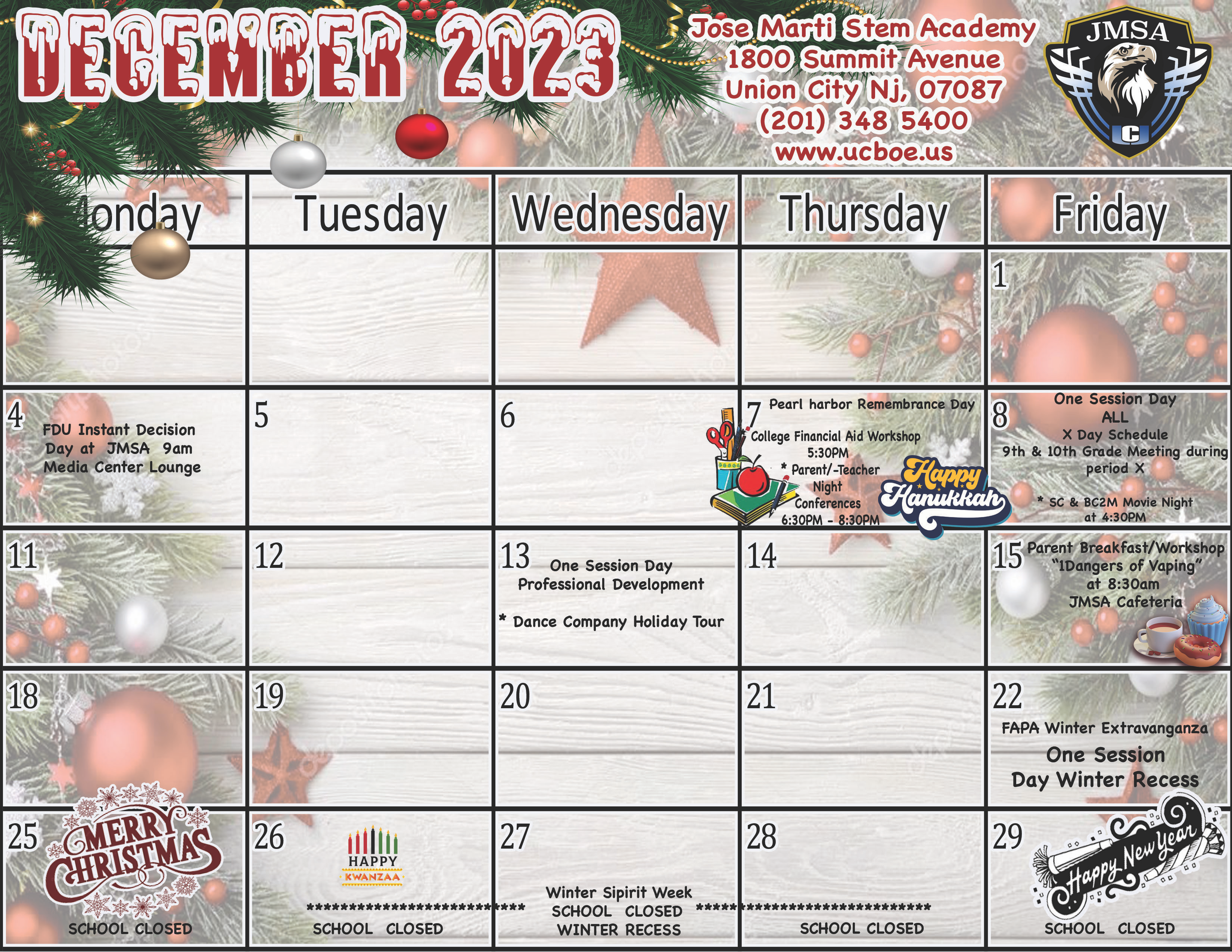 December 2023 Calendar-JMSA